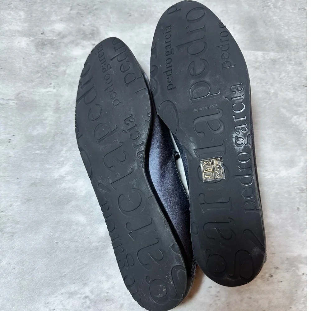 RARE Pedro Garcia Yamir satin leather slipper flat loafers gunmetal‎ blue/black